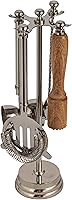 Creative Co-Op 5-Piece Stainless Steel & Mango Wood Bar Tools Set with Stand - Nickel Finish for Modern Boho Farmhouse Bars