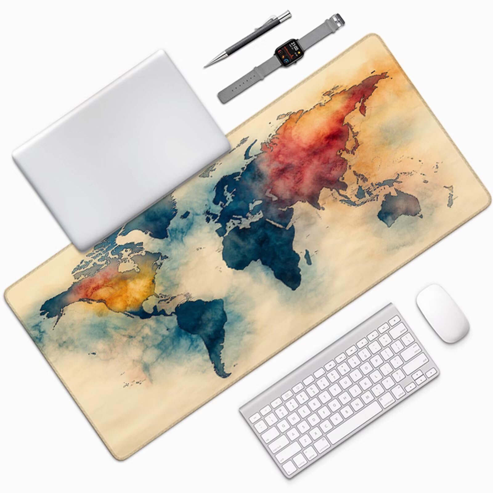 Tappetino Mouse XXL Mappa Del Mondo, Tappetino Mouse 1600x800x3mm, Mousepad Gaming con Bordi Cuciti, Sottomano Scrivania Grande, Accessori Gaming, Accessori Scrivania, per Gamer Ufficio PC, Blu 0-3577