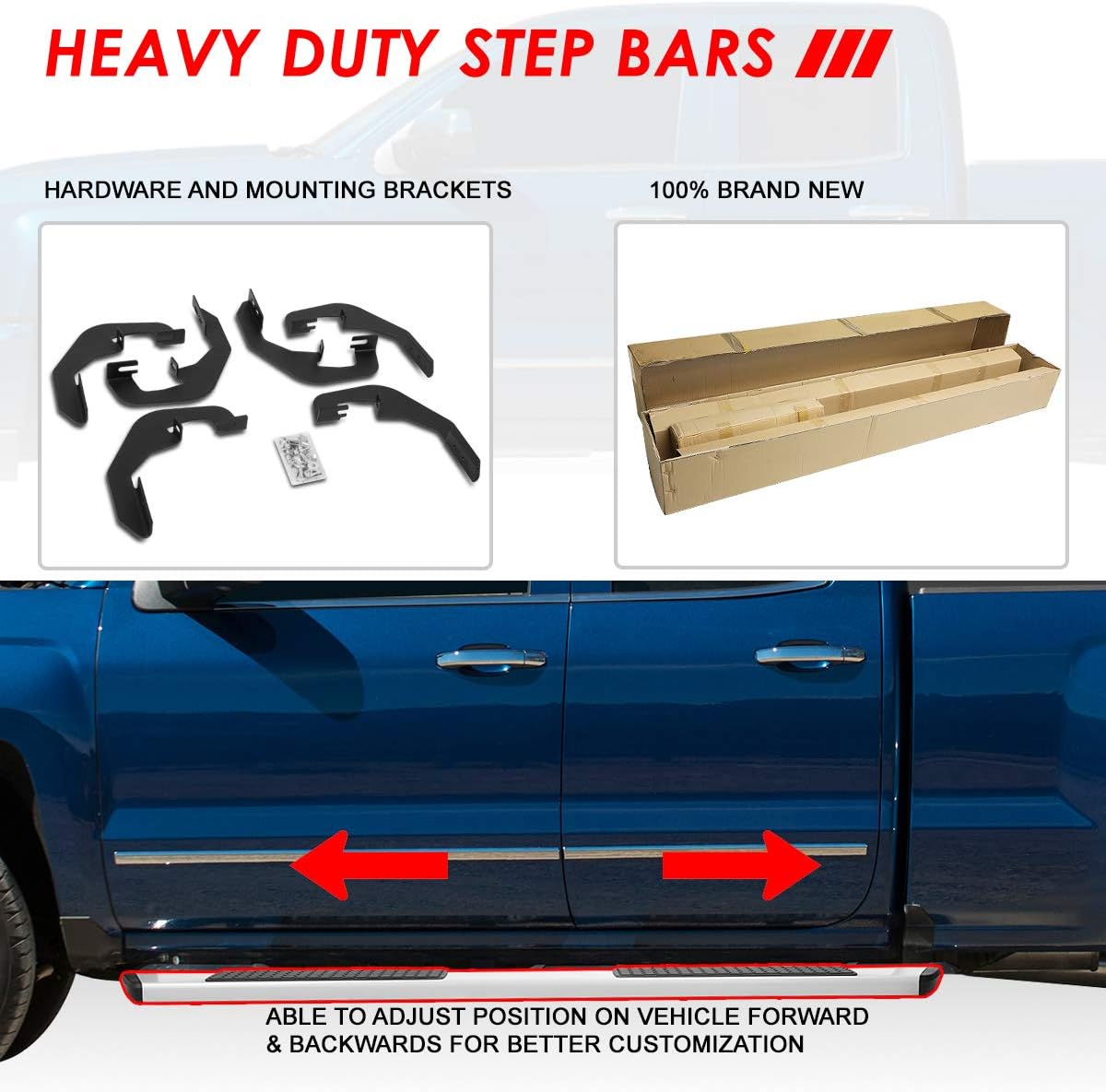 Auto Dynasty Honeycomb Running Boards Compatible with 2007-2019 Silverado Sierra 1500 2500HD 3500HD Extended Cab, Stainless Steel Side Step Rail Nerf Bars, 5.5" Step Bars, Polished Chrome