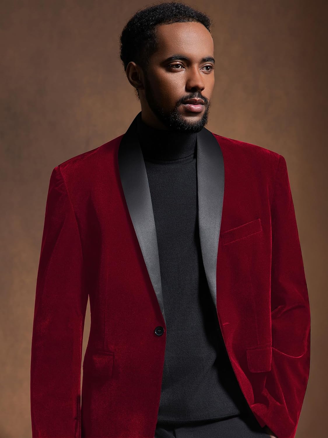 MAGE MALE Men's 2 Piece Velvet Suit Peak Lapel One Button Slim Fit Tuxedo Blazer Party Dinner Jacket & Pants
