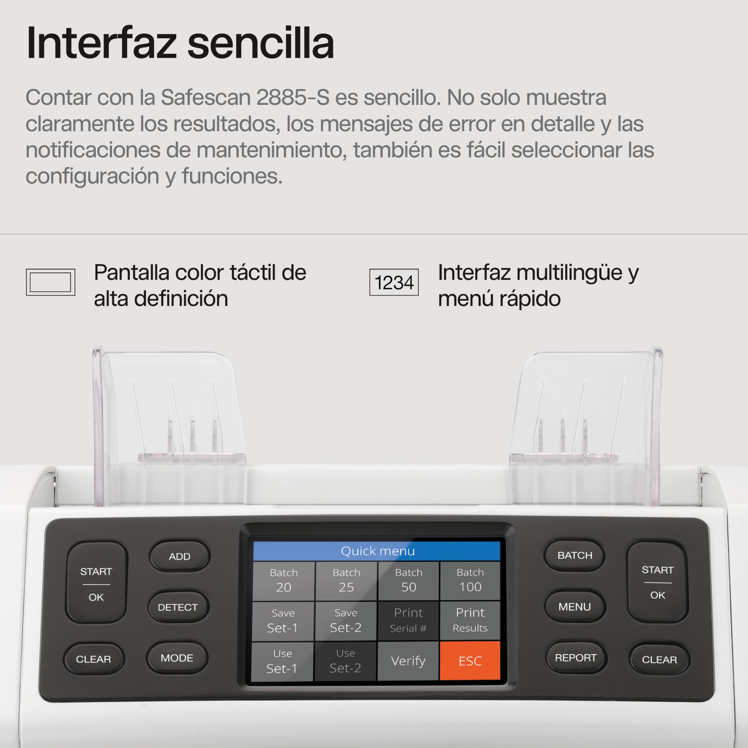 Safescan 2885-S Contadora de billetes, cuenta el valor de billetes mezclados incluyendo USD - Contadora detectora de billetes falsos en 7 puntos - Máquina para contar billetes con interfaz multilingüe