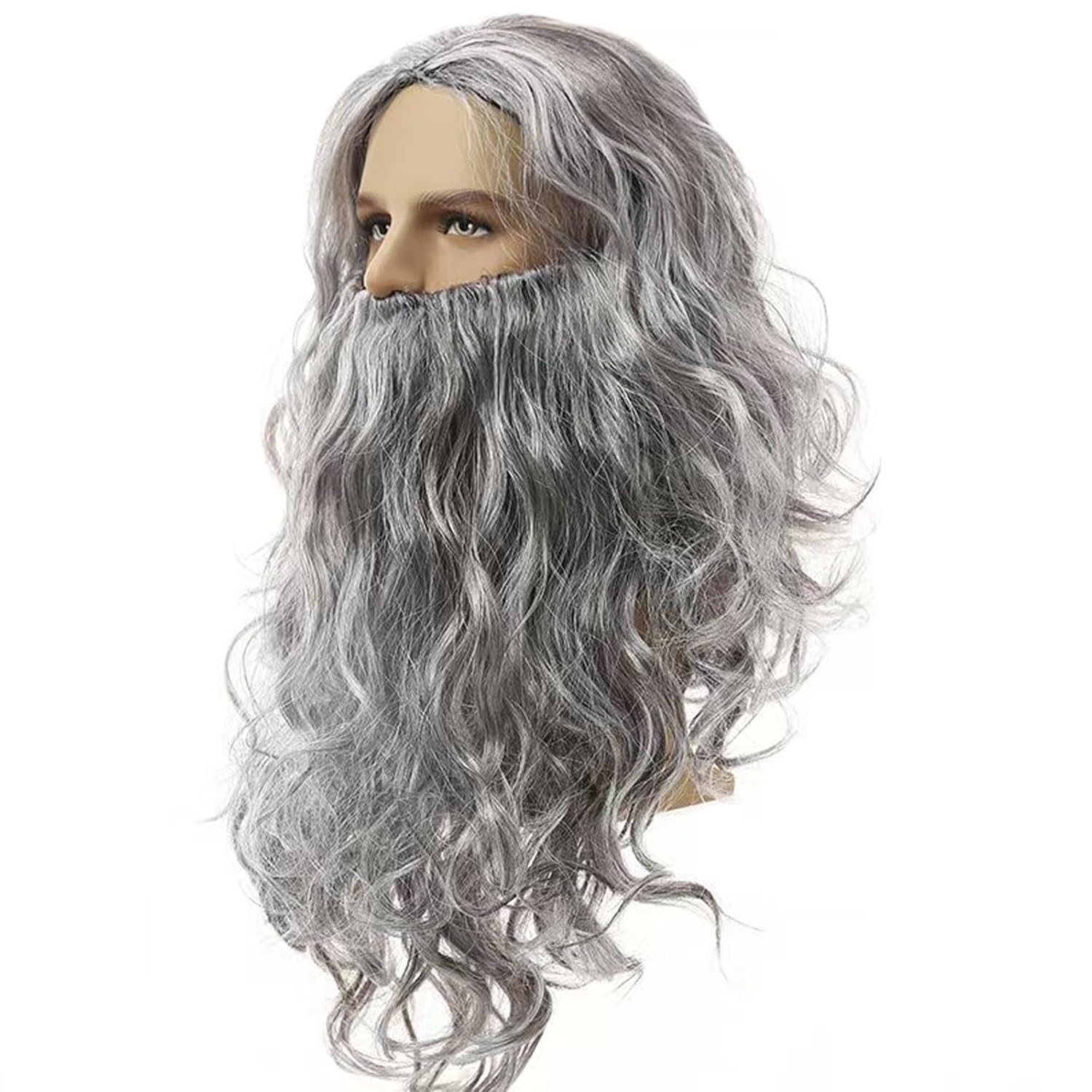 Grey Wig and Beard Wizard Costume Wig Accessory, Long Gray Wizard Beard and Wig Set Reusable Fake Beard Sorcerer Party Dress Up for Halloween Cosplay - Image 6