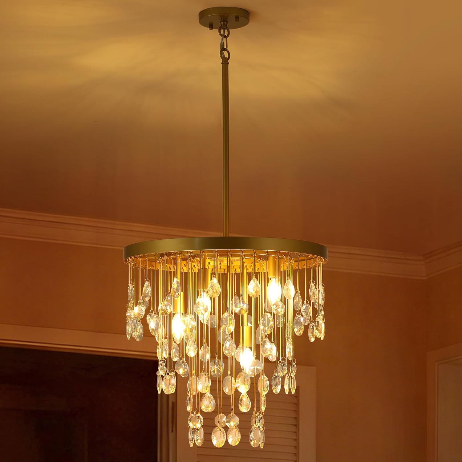 Large Black and Gold Rectangle Chandelier, 8-Light Modern Farmhouse Dining Room Light Fixtures Over Table, Crystal Chandeliers for Kitchen Island Pool Table Room