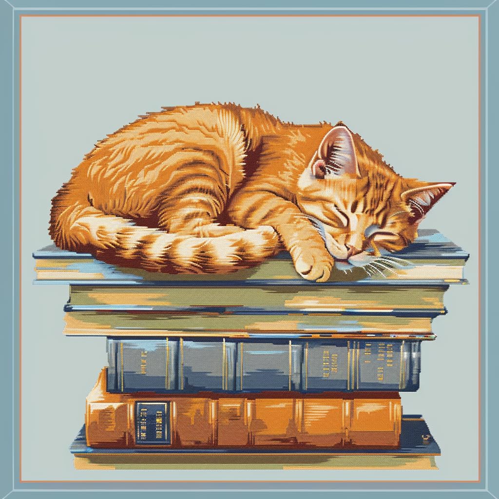 Cute Orange Cat Sleeping on Books DIY 11CT Stamped Cross Stitch Kits for Beginners Easy Needlepoint Embroidery Counted Cross Stitch Art Craft for Wall Decoration 16x16inch(6)