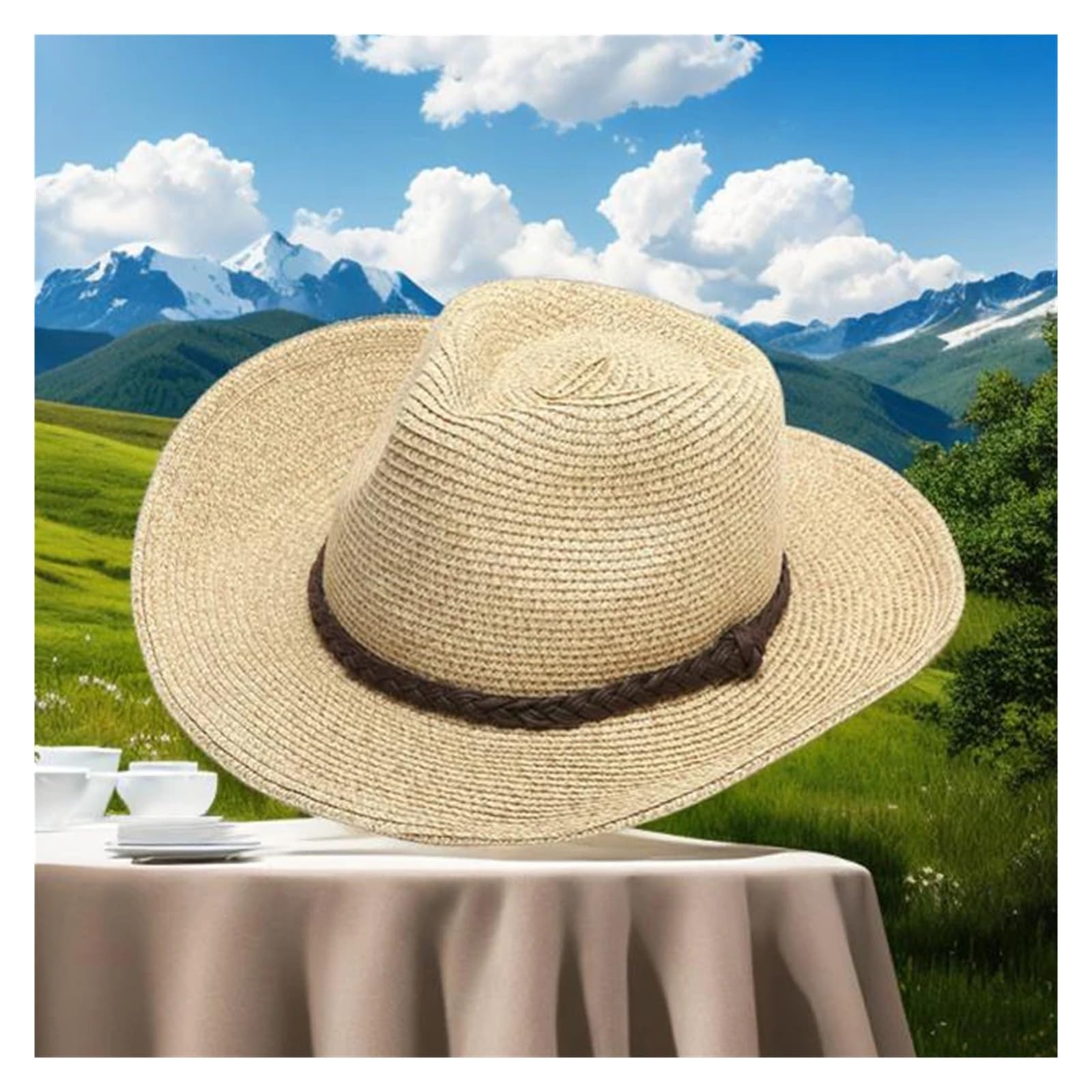 Cappello Pescatore Donna Cappello di Paglia for Donna Uomo Scava Fuori Cappello Estivo da Spiaggia Sole Pieghevole Antivento in Corda Protezione Solare