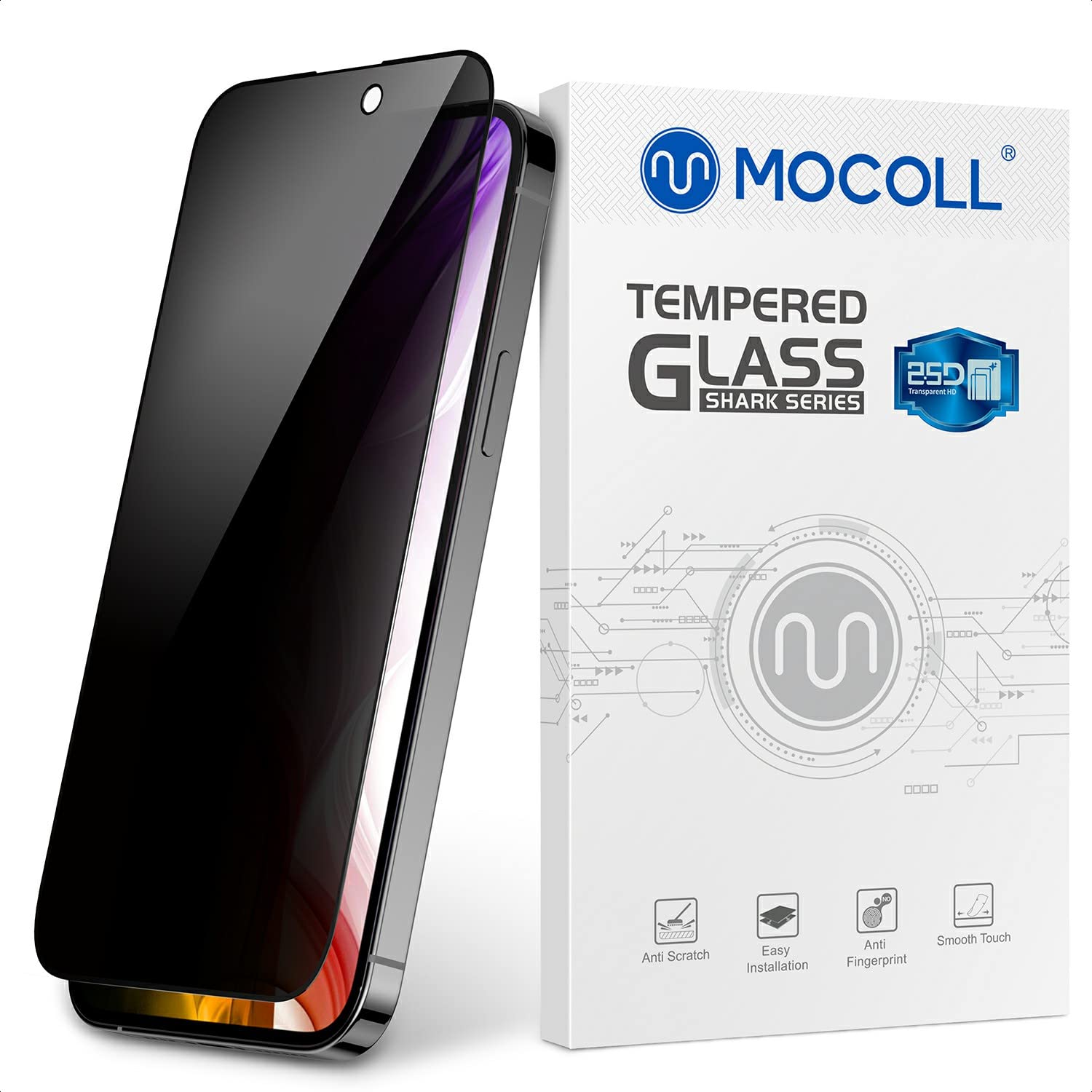 MOCOLL Privacy Screen for iPhone 14 Pro Max【Replacement If Bubble】 6.7 Inch Full Coverage Tempered Glass 9H Hardness 2.5D Edge to Edge Anti-fingerprint Scratch-resistant Bubble Free
