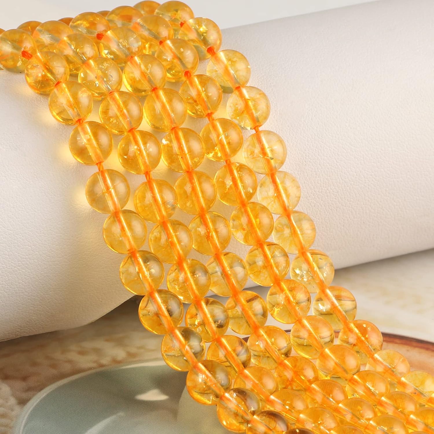 NITOPUPU 200Pcs 4mm Natural Smooth Citrine Beads Round Loose Gemstone Stone Beads for Jewerly Making with Crystal Stretch Cord