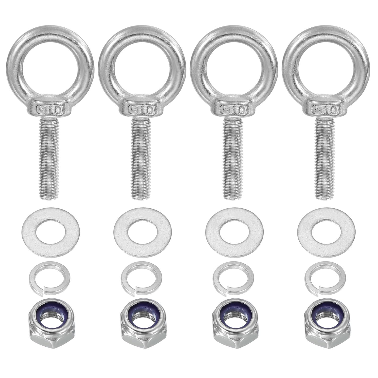 PATIKIL M10 x 40mm Eye Bolt with Nut, 4 Pack 304 Stainless Steel Lifting Shoulder Eyebolt Lift Thread Screws for Hanging Silver