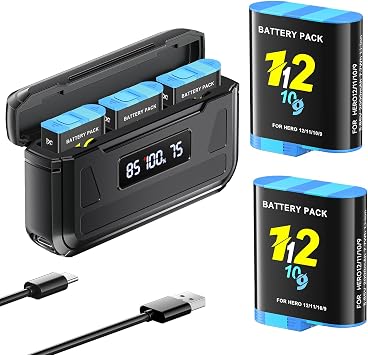 2 Pack Enduro Batteries with Hero 12 Digital Display Battery Charger for HERO12 Black/HERO11 Black/HERO10 Black/HERO9 Black Camera Battery Accessory