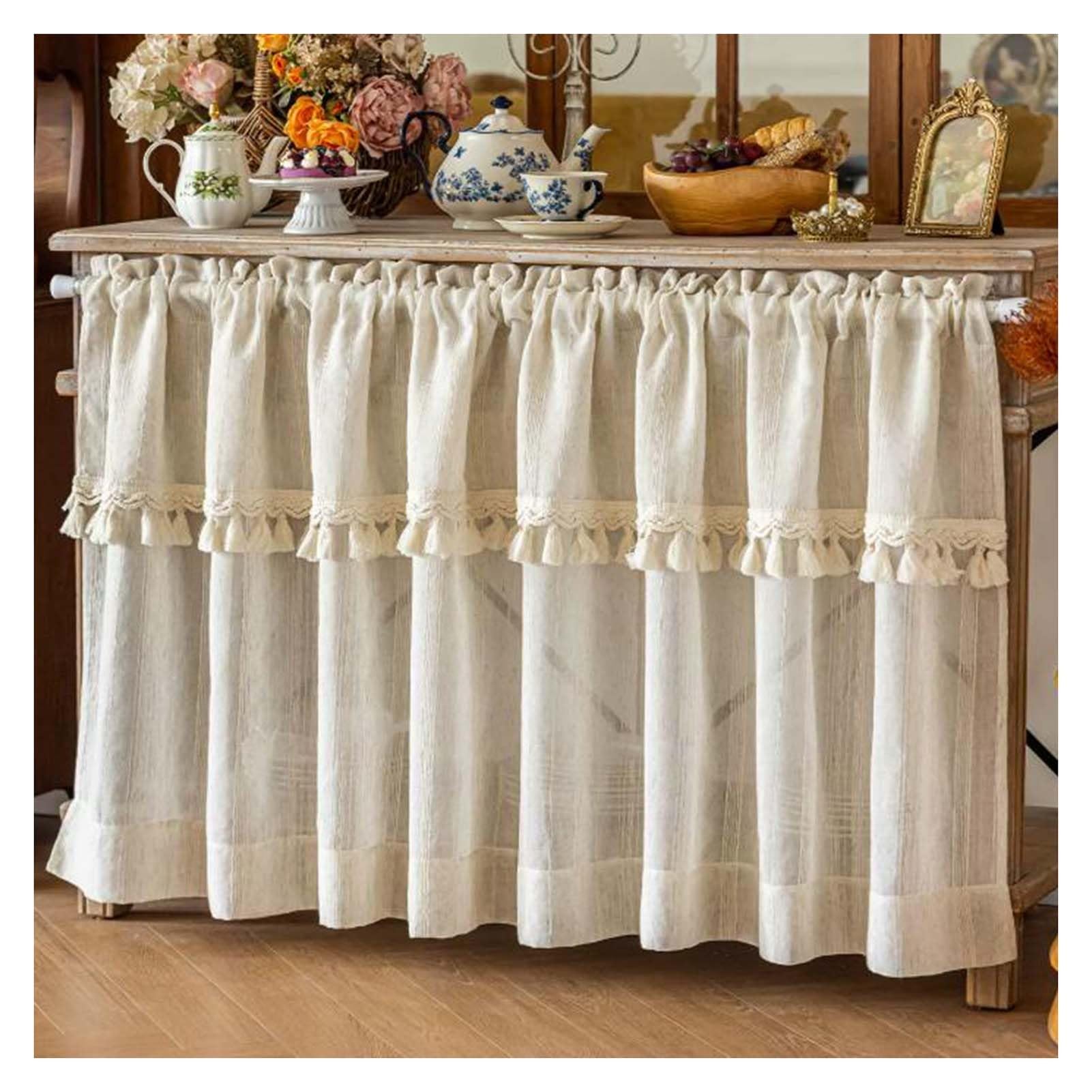 Tenda mezza corta da cucina sotto il lavello, tende a strati con tasca