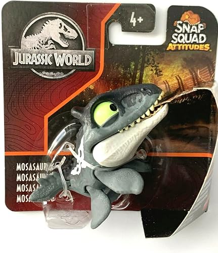 JurassicWorld Snap Squad Attitudes Mosasaurus GrisNegro Mordedura divertida de 2 pulgadas