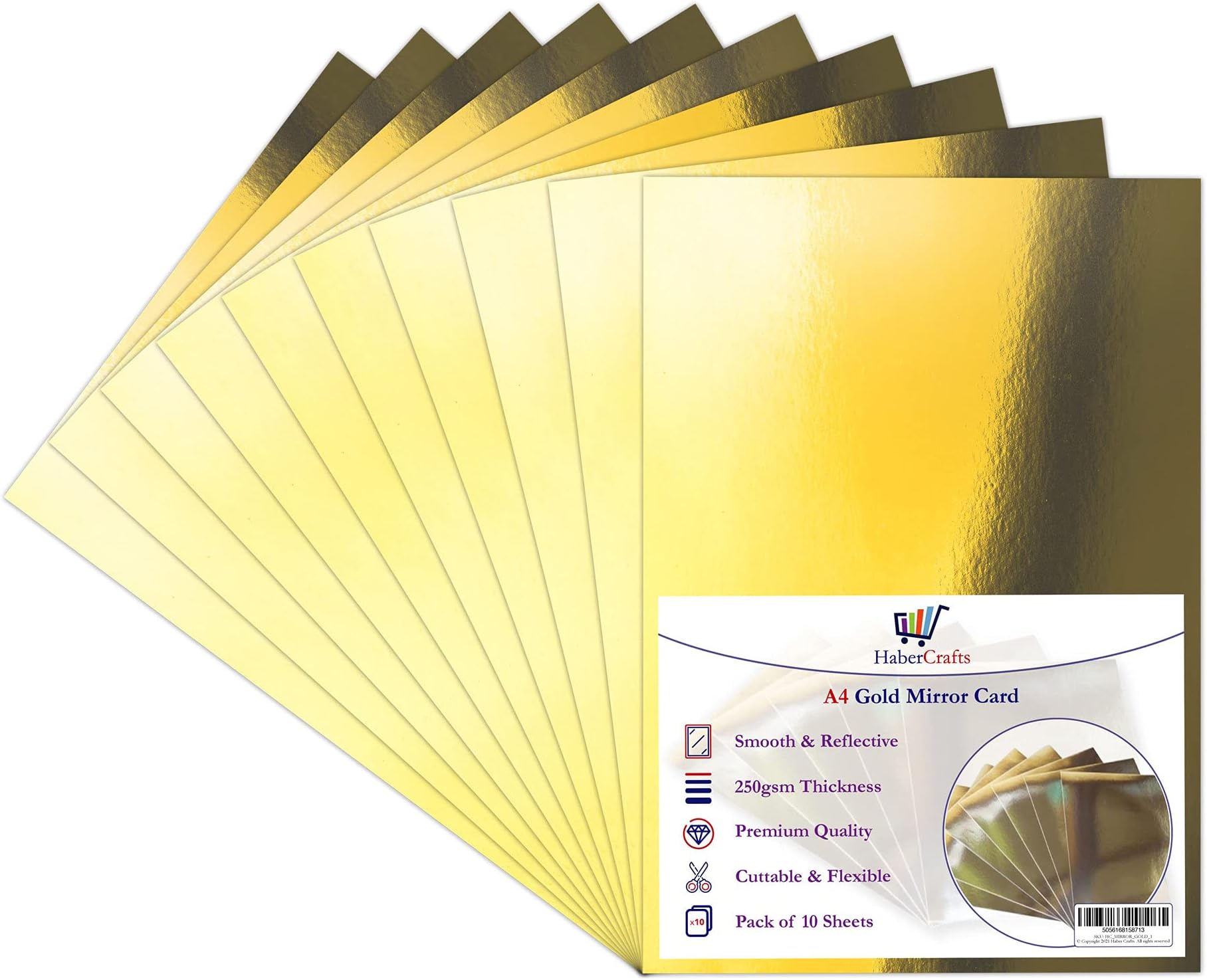 Gold Mirror Card A4 Metallic Mirror Board Thick 250gsm Shiny Golden Sheets Mirror Foil Activity Craft Cardstock Reflective Shimmer Mirror Finish (Gold - 10 Sheets)