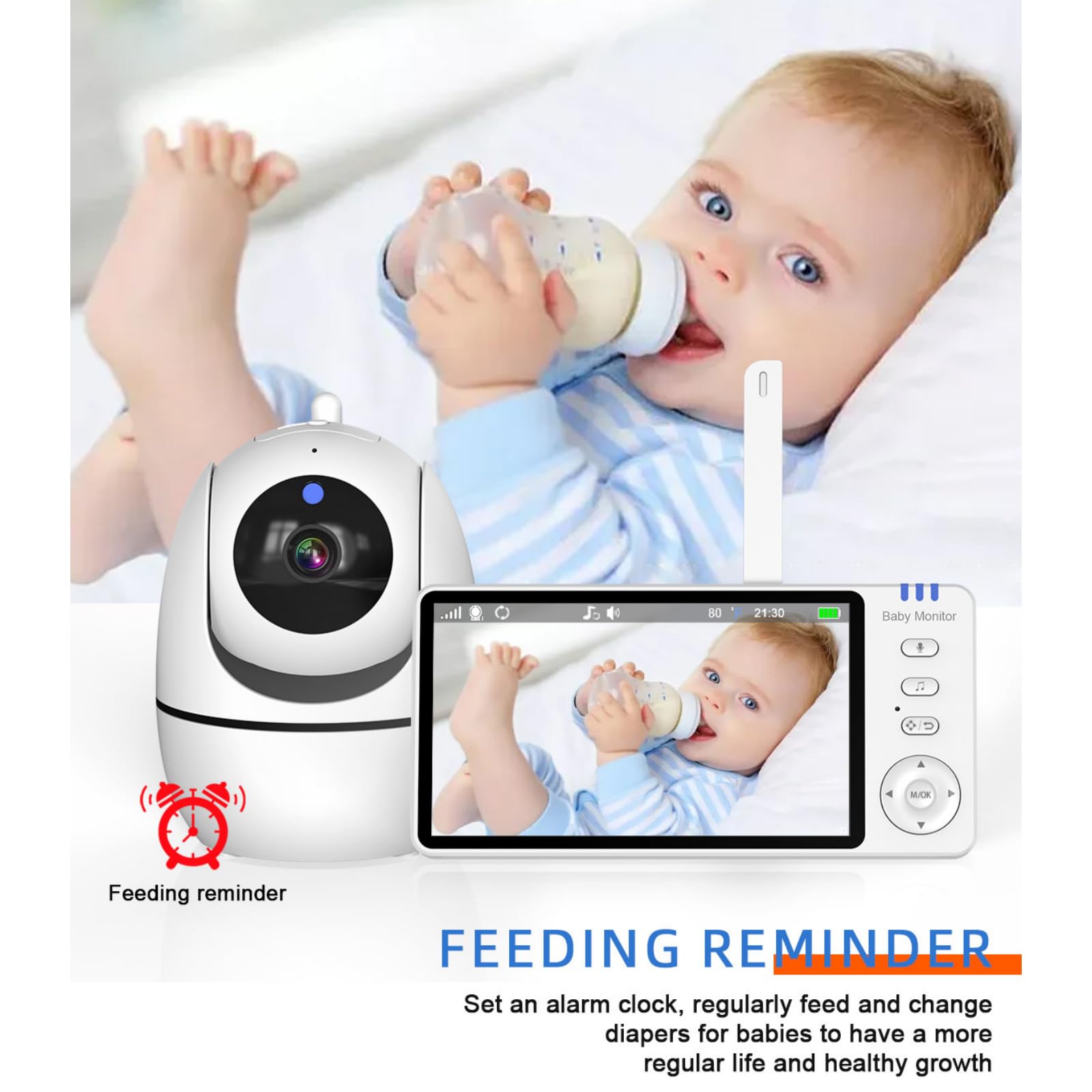 Nomado Baby Monitor, funkcja noktowizora na podczerwień, podwójne alarmy wykrywania temperatury i dźwięku, 5-calowy ekran o wysokiej rozdzielczości, monitorowanie dziecka