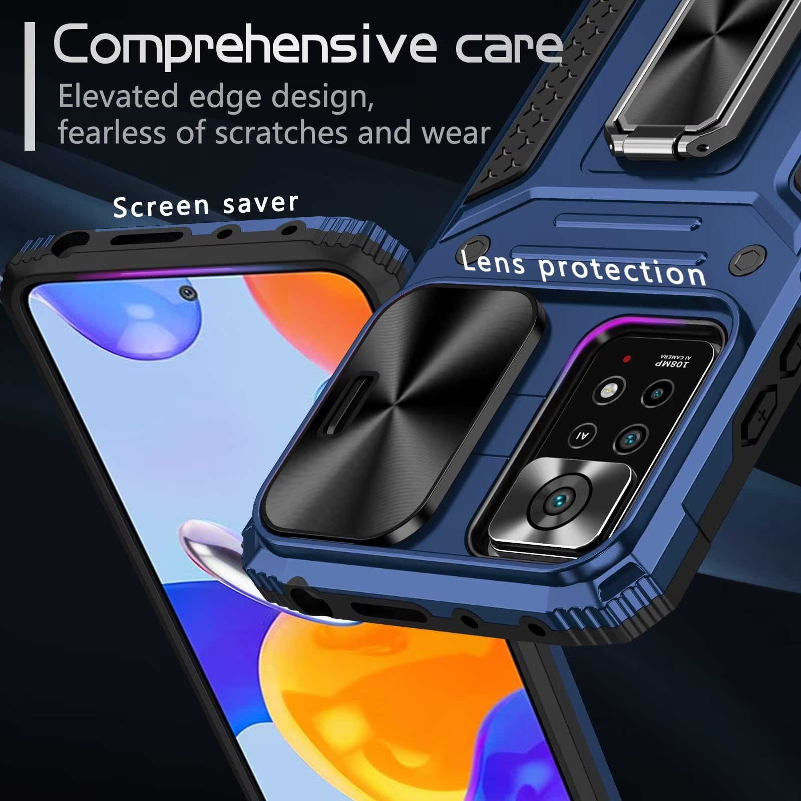 Custodia ESONG Per Xiaomi Redmi Note 11 4G/11S 4G: Antiurto Con Anello Magnetico 360° E Supporto Auto – Elegante Nero - 3