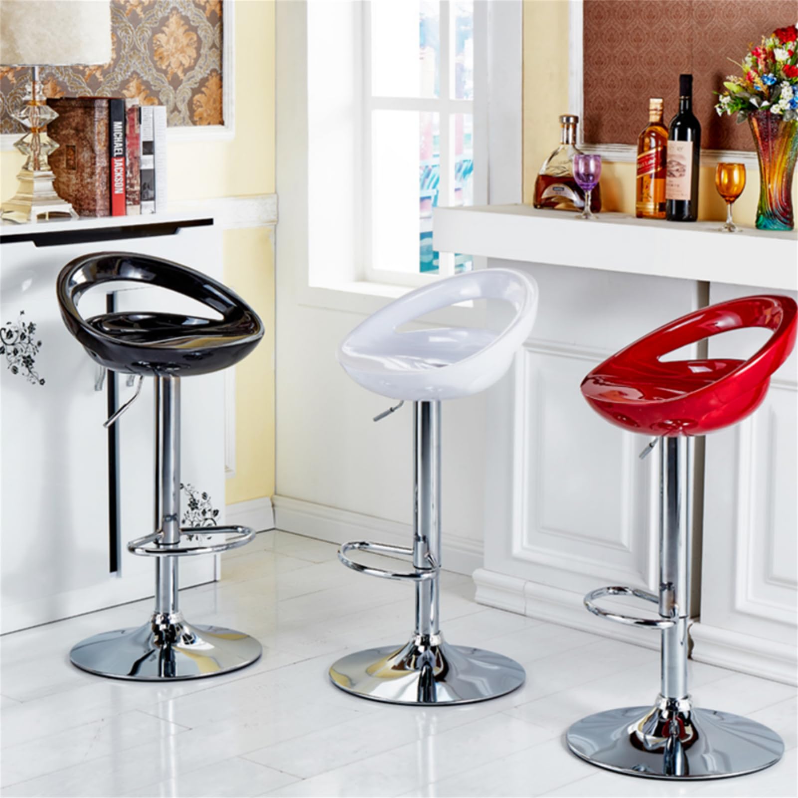 homewell Barhocker 4er Set, Sitz aus ABS-Kunststoff, Drehbare Barhocker Höhenverstellbar 55 bis 75 cm, Metall Basis aus Edelstahl mit Fußstütze (4, Black)
