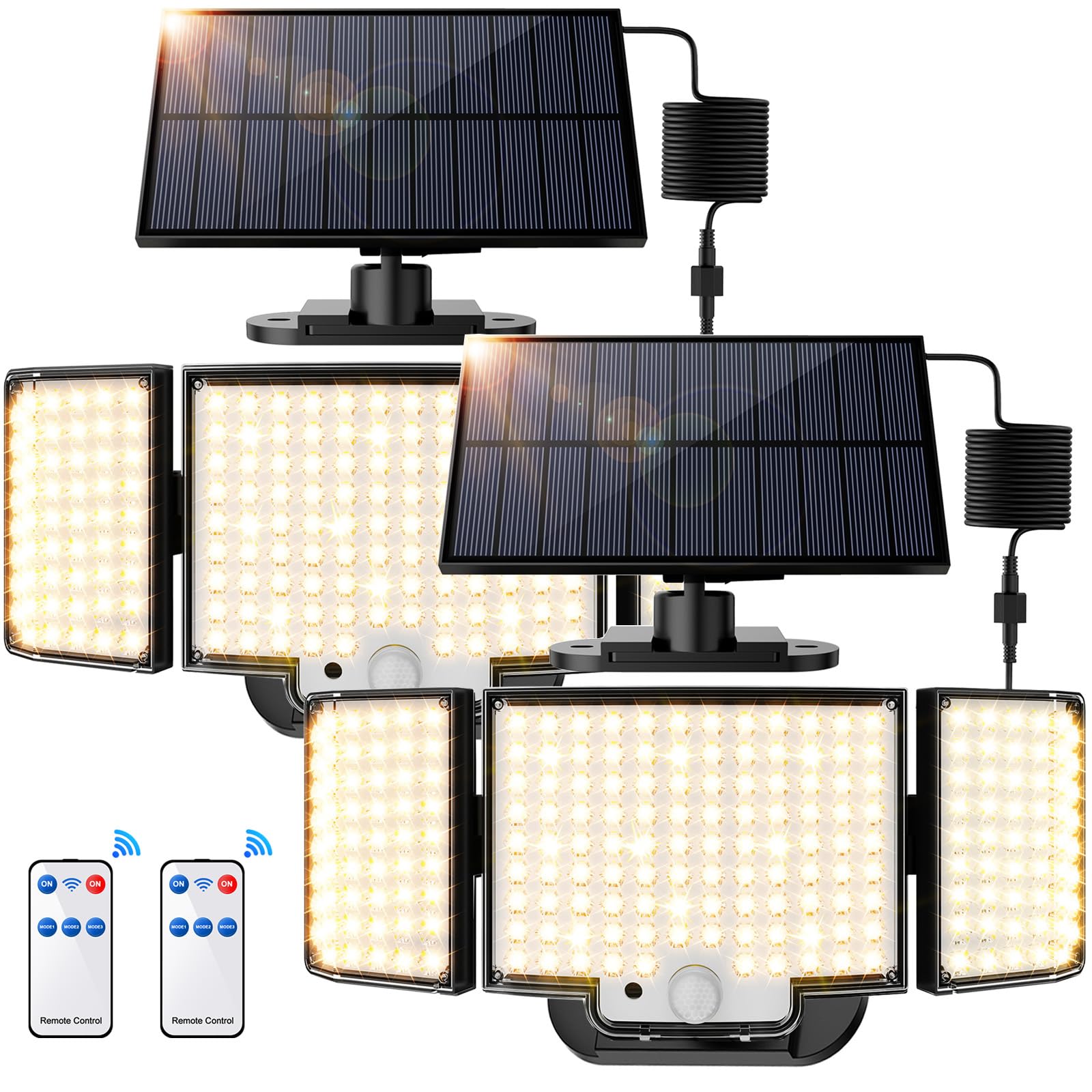 SIGRILL Solarlampen für Außen, 212LED Große Solarleuchte Aussen mit Bewegungsmelder, IP65 Wasserdichte Solar Strahler mit 3 Modi, 340°Beleuchtungswinkel, Solarlampen für Garage (2 Stück - Warmweiß)