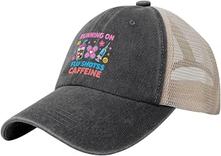 Running On Flu Shot Caffeine Vaccine Nursing Nurse Hats for Women Baseball Caps Soft Washed Hiking Hats Quick Dry