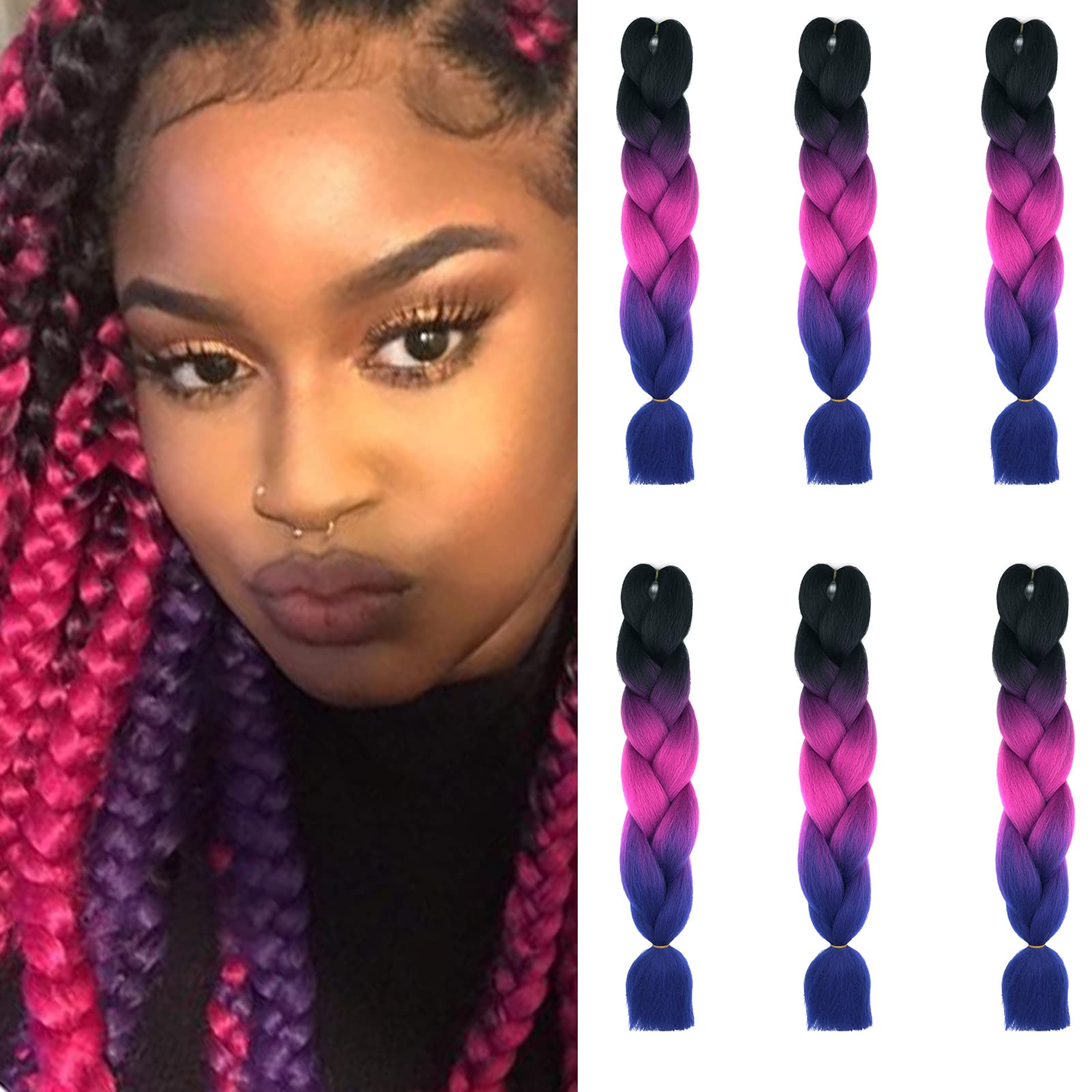 24inch Jumbo Braids Hair Extensions Ombre Braiding Hair Synthetic 3Pieces/lot Crochet Twist High Temperature African Box Braids, Sapphire Blue — view 109