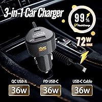 Vista 2 de Cargador de coche retráctil de 72 W para iPhone 17 16 15 Pro Max, cargador de coche USB C 3 en 1 carga rápida con cable en espiral, adaptador