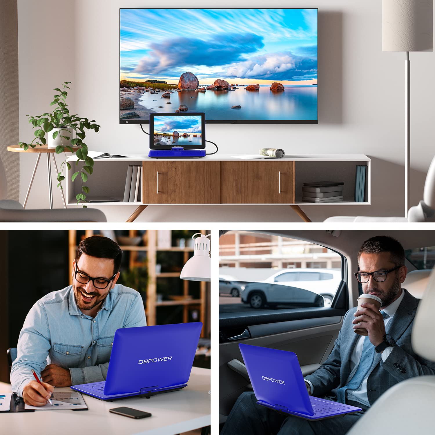 DBPOWER Reproductor de DVD portátil de 17.9 pulgadas con pantalla giratoria HD grande de 15.6 pulgadas, batería recargable de 6 horas, compatible con tarjeta USB/SD/sincronización de