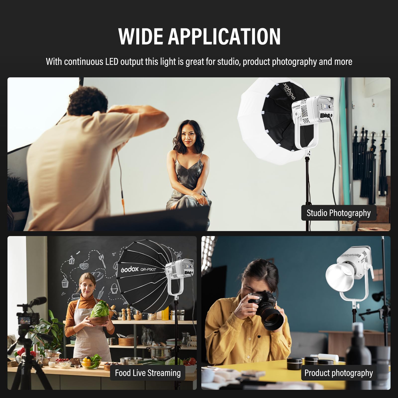 Godox Litemons LE600Bi LE600 Bi Luce Continua a LED Video Light 620w 2800K~6500K CCT TLCI/CRI≈98 Controllo Bluetooth 11 Effetti FX con Attacco Bowens Videolight per Vlogging,YouTube(bianco)