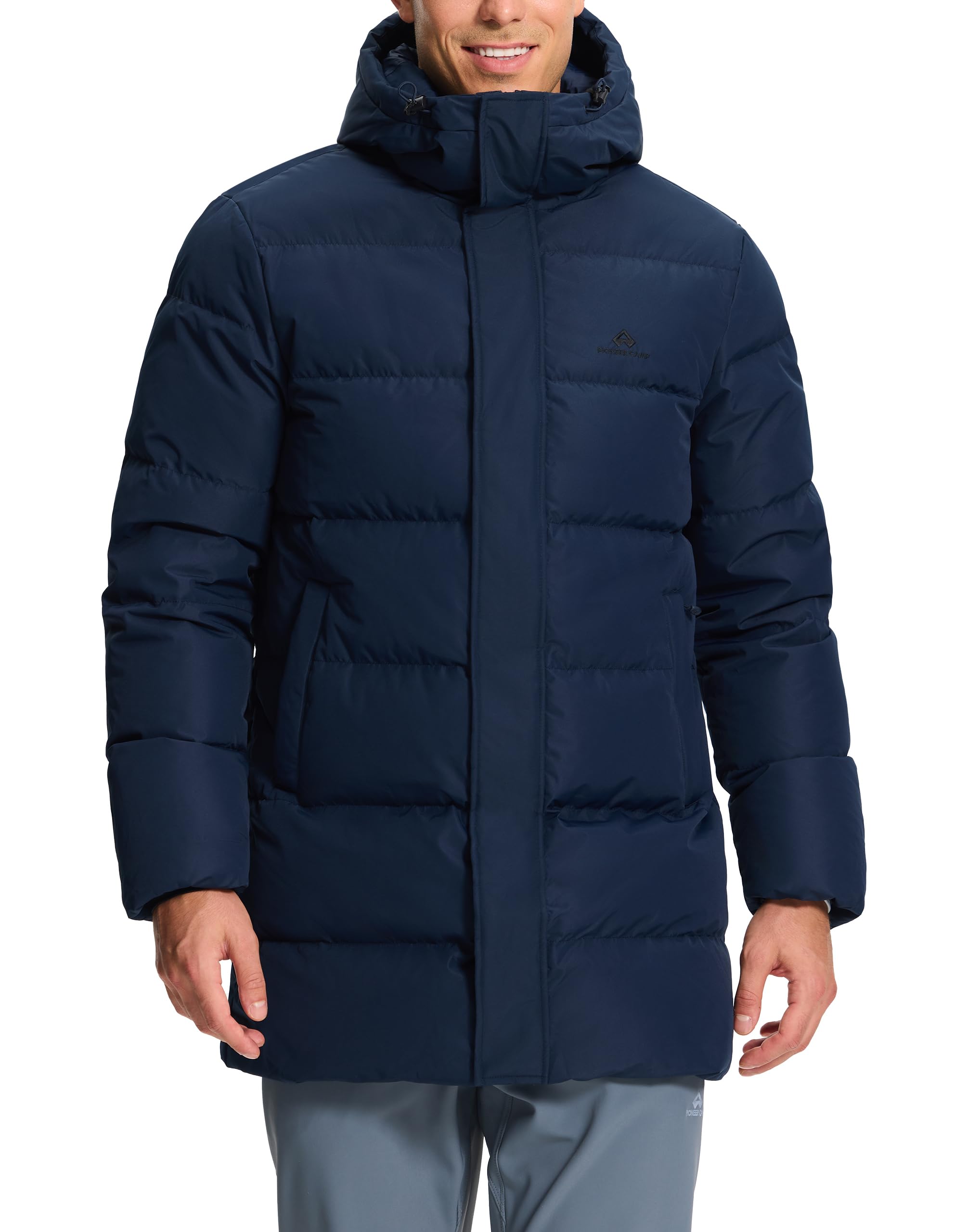 Pioneer Camp Mens Long Winter Coat Parka Hooded Down Jacket Full Zip Up Windproof Jacket Warm Thicken Puffer