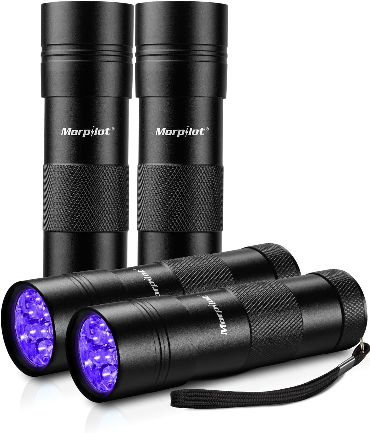 morpilot Black Light, 4 PCS 12 LEDs 395nm UV Blacklight Flashlights Detector for Pets Urine and Stains