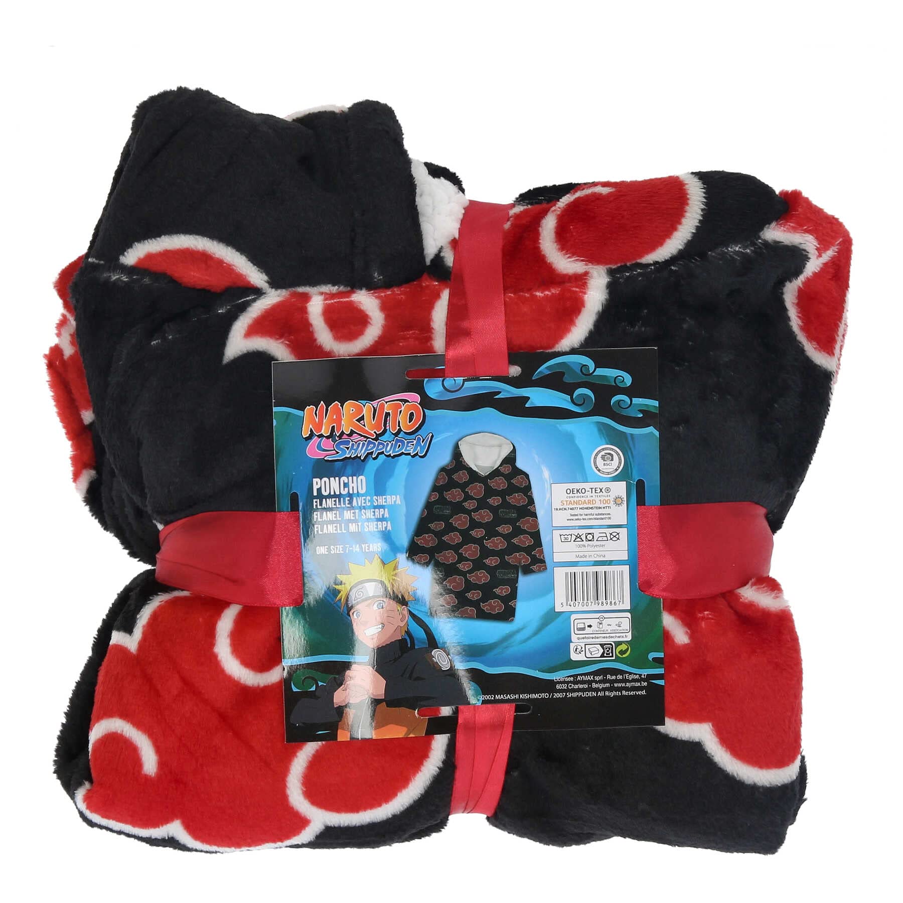 Aymax Sweat Plaid Naruto Akatsuki Enfant, Sweat Poncho à Manches Longues Oversize en Flanelle Douce Capuche avec Sherpa. Taille Unique Enfant/Ado