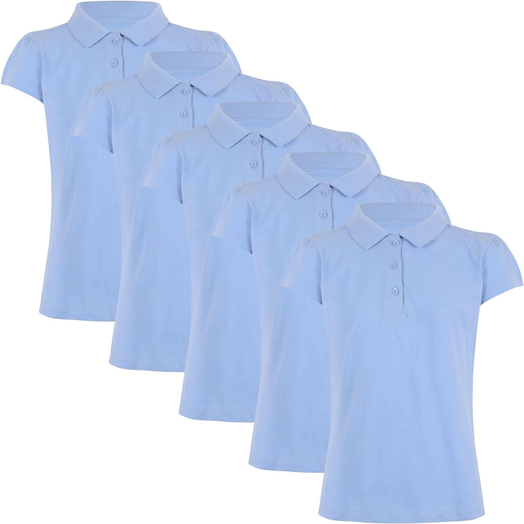 A2z 4 Kids Girls Sky Blue 5 Pack Plain - Polo Shirt 9-10