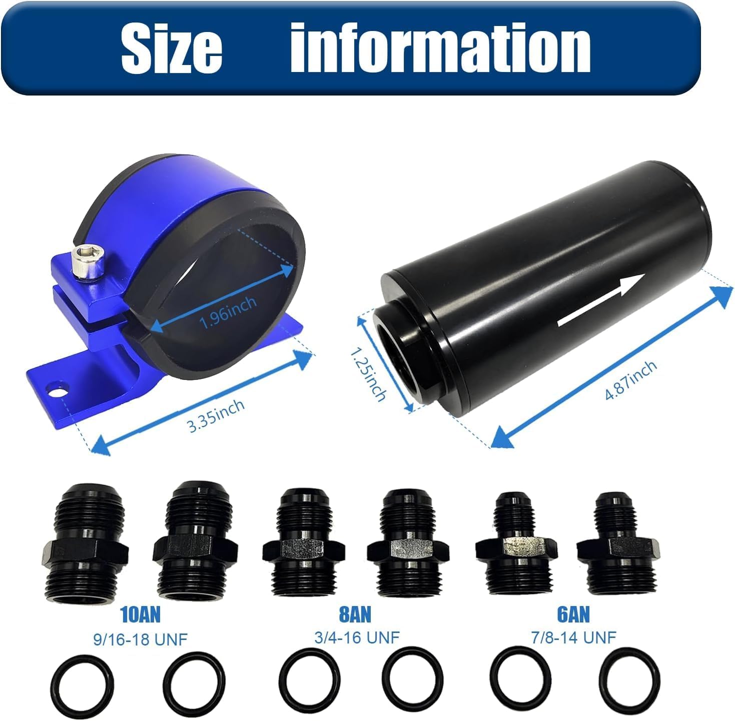 Inline Fuel Filter 10 Micron with 6AN 8AN 10AN Adapter&Bracket Clamp 50MM Universal.10 micron fuel filter,6an fuel filter.