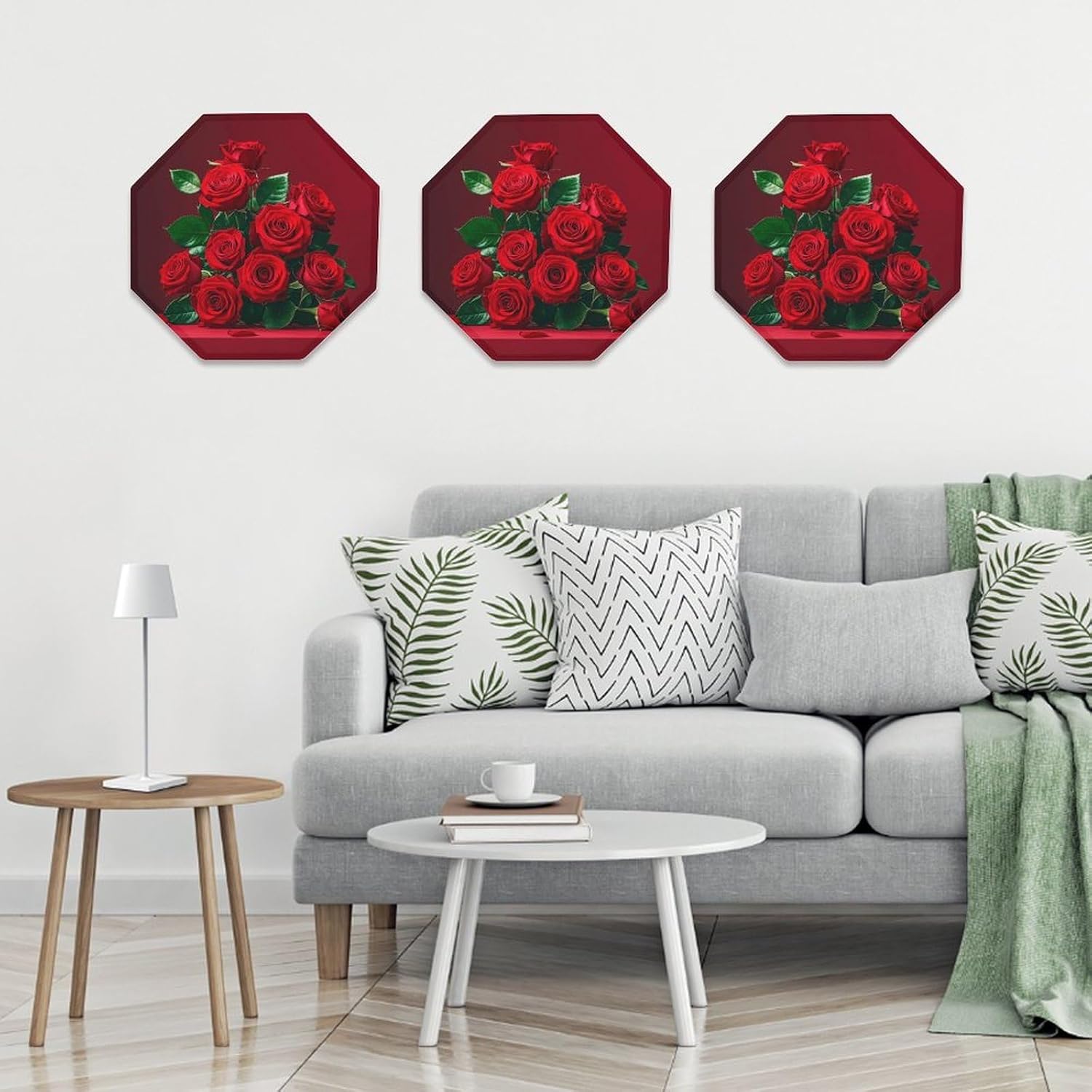 Ctagon Metal Sign for Home, Modern Display Plate for Kitchen, Red And Roses Plates Accent Hanging Wall Decorations 3PCS for Living Room, Bedroom, Hallway, Hotel