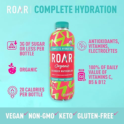 Miniatura 2 de Roar Organic Infusiones de electrolitos  USDA orgánico  sandía de pepino  con antioxidantes, vitaminas B, baja en calorías, bajo en azúcar, baja en