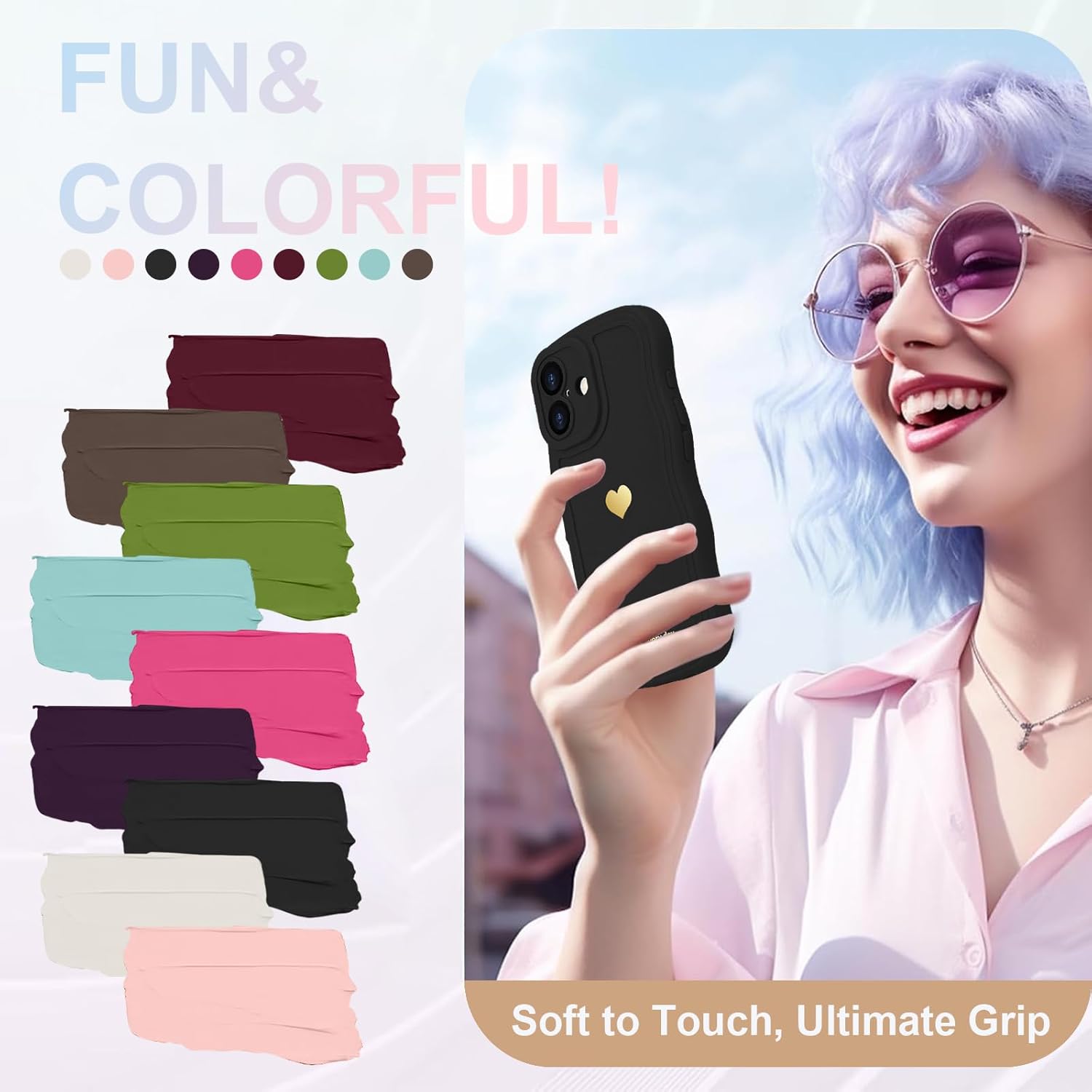 LAPOPNUT for iPhone 16 Plus Case Cute Heart Simple Wave Frame Case Aesthetic Design Solid Color Girls Women TPU Silicone Slim Phone Cover for iPhone 16 Plus,Black - Image 6