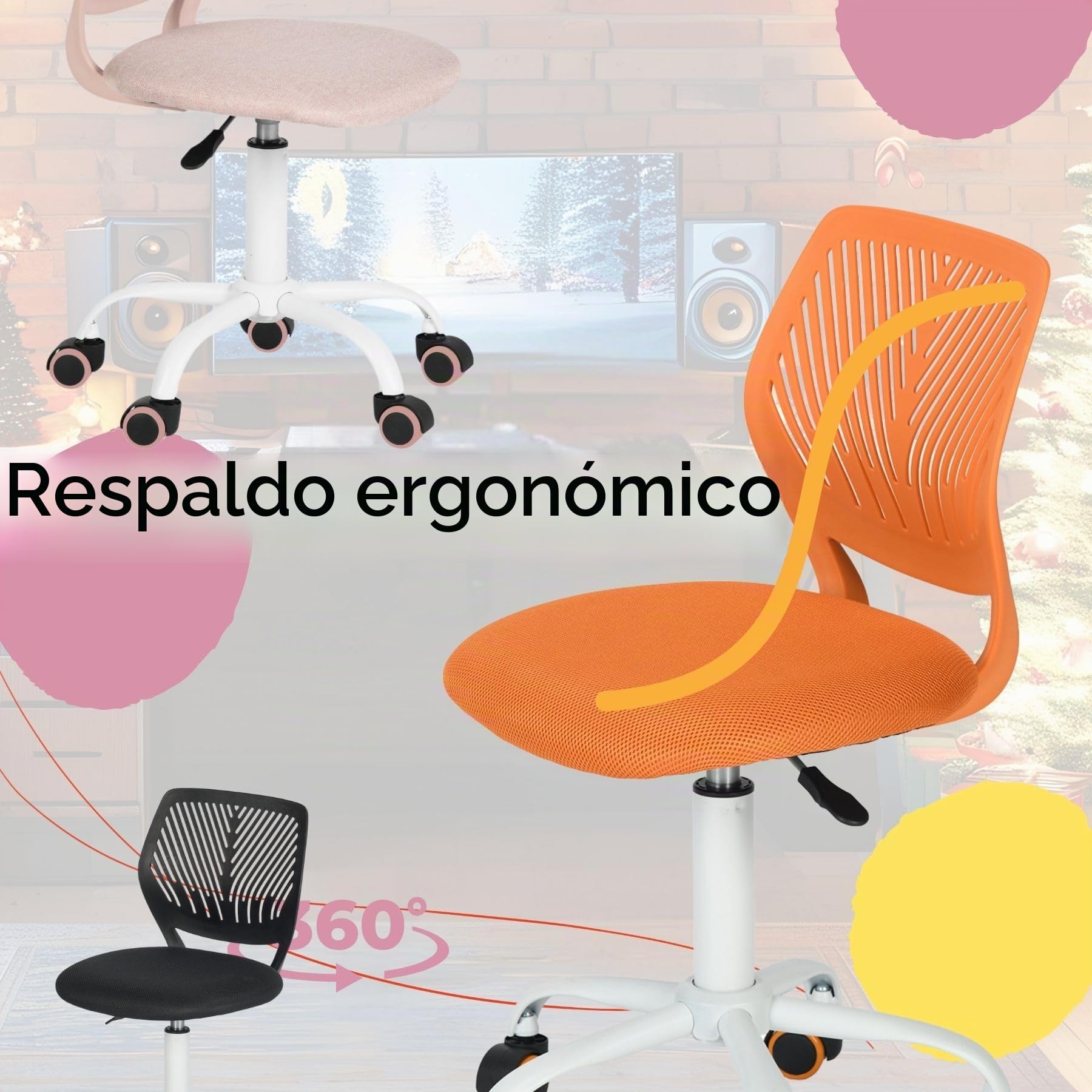 FurnitureR Sillas giratorias de Comedor, 1 Silla de Cocina, Silla Acolchada, Silla giratoria, cómoda Silla con Ruedas, Respaldo, Silla sin Brazos para Comedor, Sala de Estar, Azul M