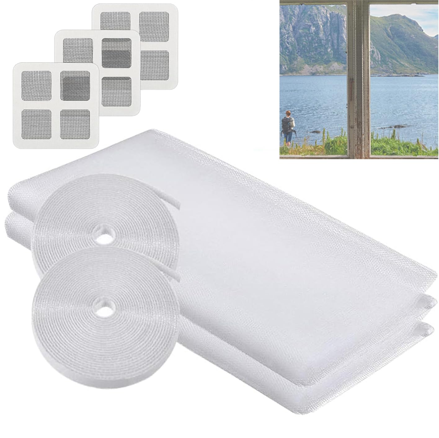 Mosquito Netting,2 Pack DIY Self-Adhesive Insect Mesh Curtain Fly Bug Bee Protector Screen with 2 Rolls Hook Sticky Tape,Fitted to Multiple Windows (150 * 200cm)