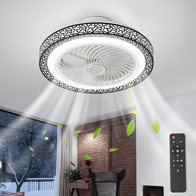 Ceiling Fans with Lights and Remote Dimmable Black Ceiling Fan 3 Colour Temperatures 3 Wind Speeds Fan Light Ceiling Flush Mount Ceiling Fan with Light Modern Ceiling Fan for Bedroom/Childrens Room