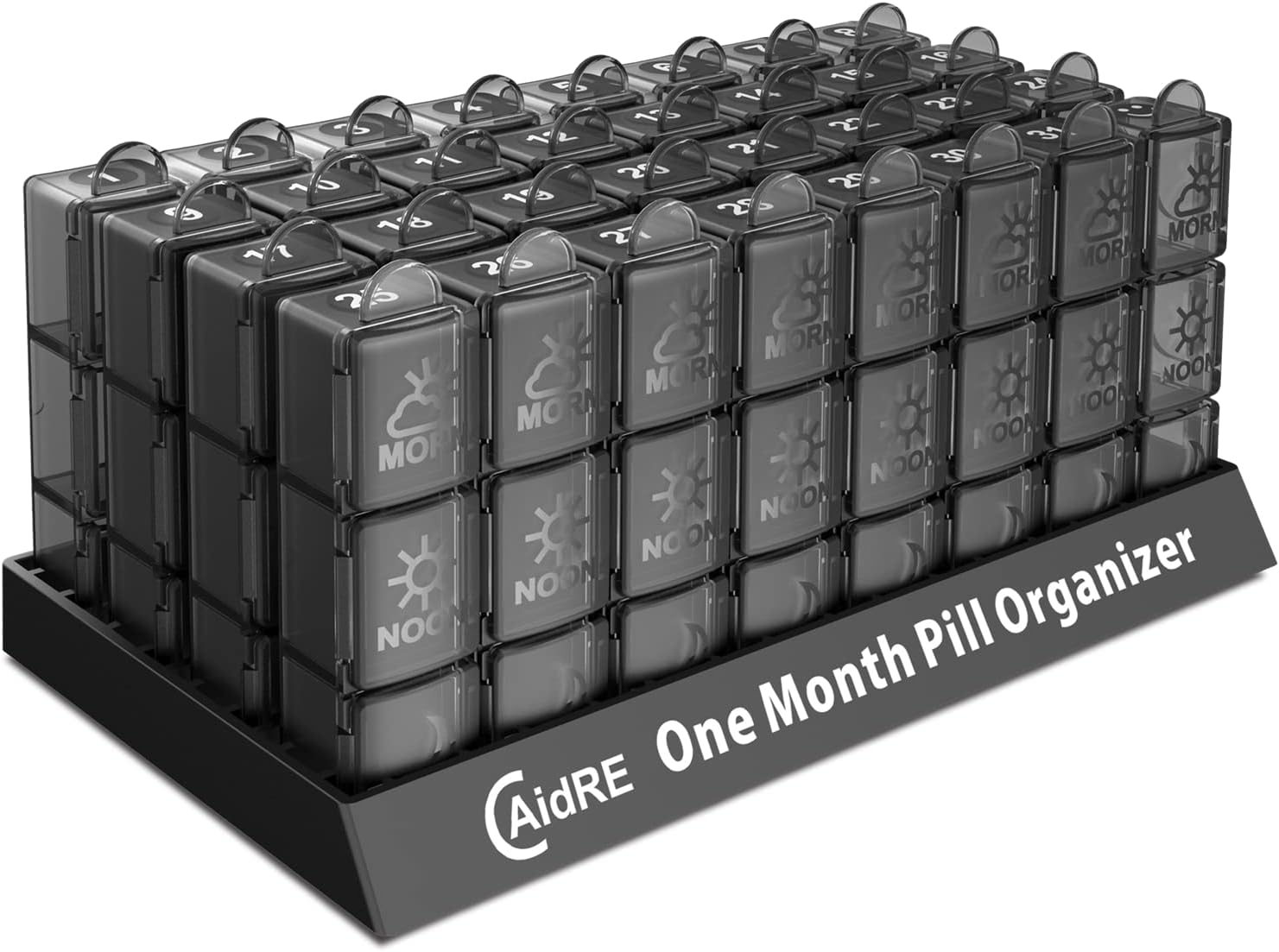 CAidRE Monthly Pill Organizer 3 Times A Day, One Month Pill