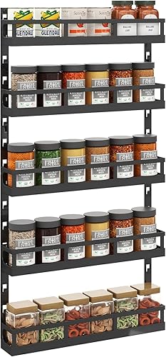X-cosrack Organizador pequeño de 5 niveles para especias montado en la pared, altura ajustable, diseño compacto que ahorra espacio para armario de