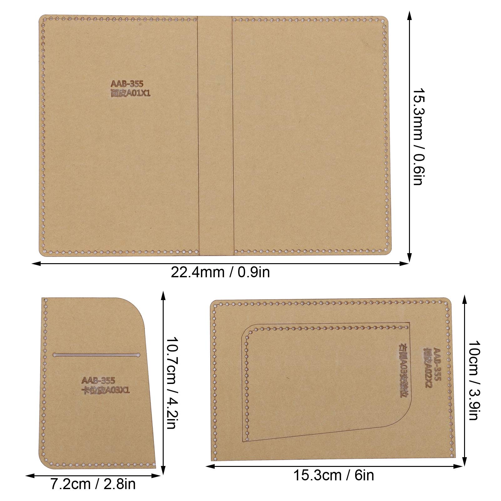 3Pcs Acrilico Modello Sacchetto di Carta Porta Passaporto FAI DA TE Modello In Pelle Portafoglio Stampo Strumenti Artigianali Modello di Sacchetto di Carta Porta Passaporto In Pelle Stencil Stampo Mod