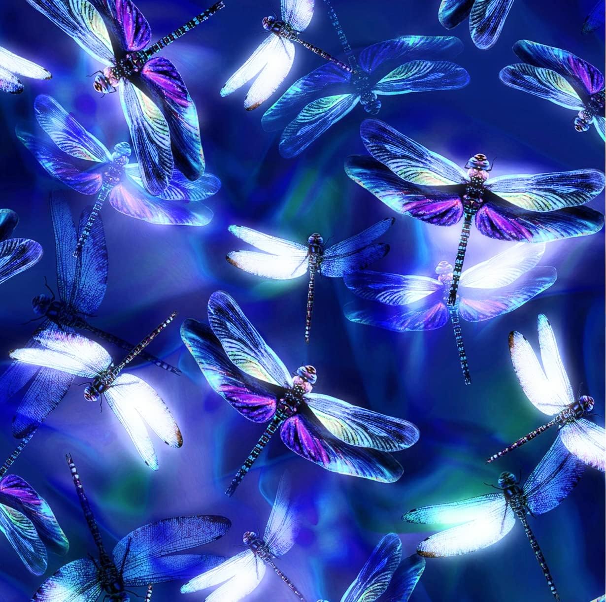 Sapphire Garden Bliss Print- Dragonflies on Cotton Quilt Fabric by Hoffman Fabrics