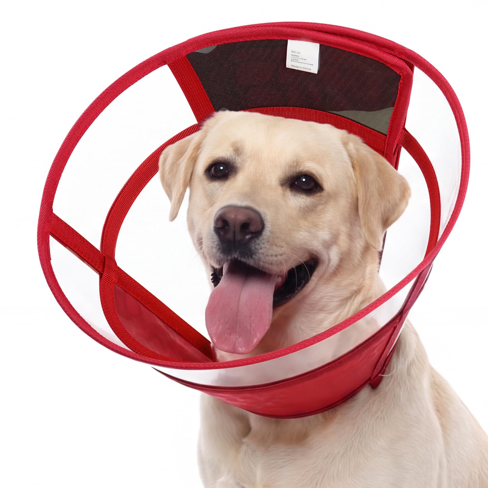 Dog Cone Collar, Protective Buster Collars for Dogs, Transparent Cone for Dogs Prevent Licking, Adjustable Pet Recovery Collar after Surgery, Foldable Medical Cones, Burgundy Red XL
