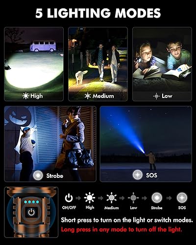 Miniatura 3 de Linterna súper brillante de 5000.000 lúmenes altos, linternas LED recargables alimentadas por batería, linterna táctica impermeable de mano, con