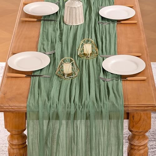 Vista 187 de MLMW Camino de mesa de estopilla azul polvoriento, revelación de género, gasa bohemia de tela de queso rústico, camino de mesa de 160 pulgadas, Azul