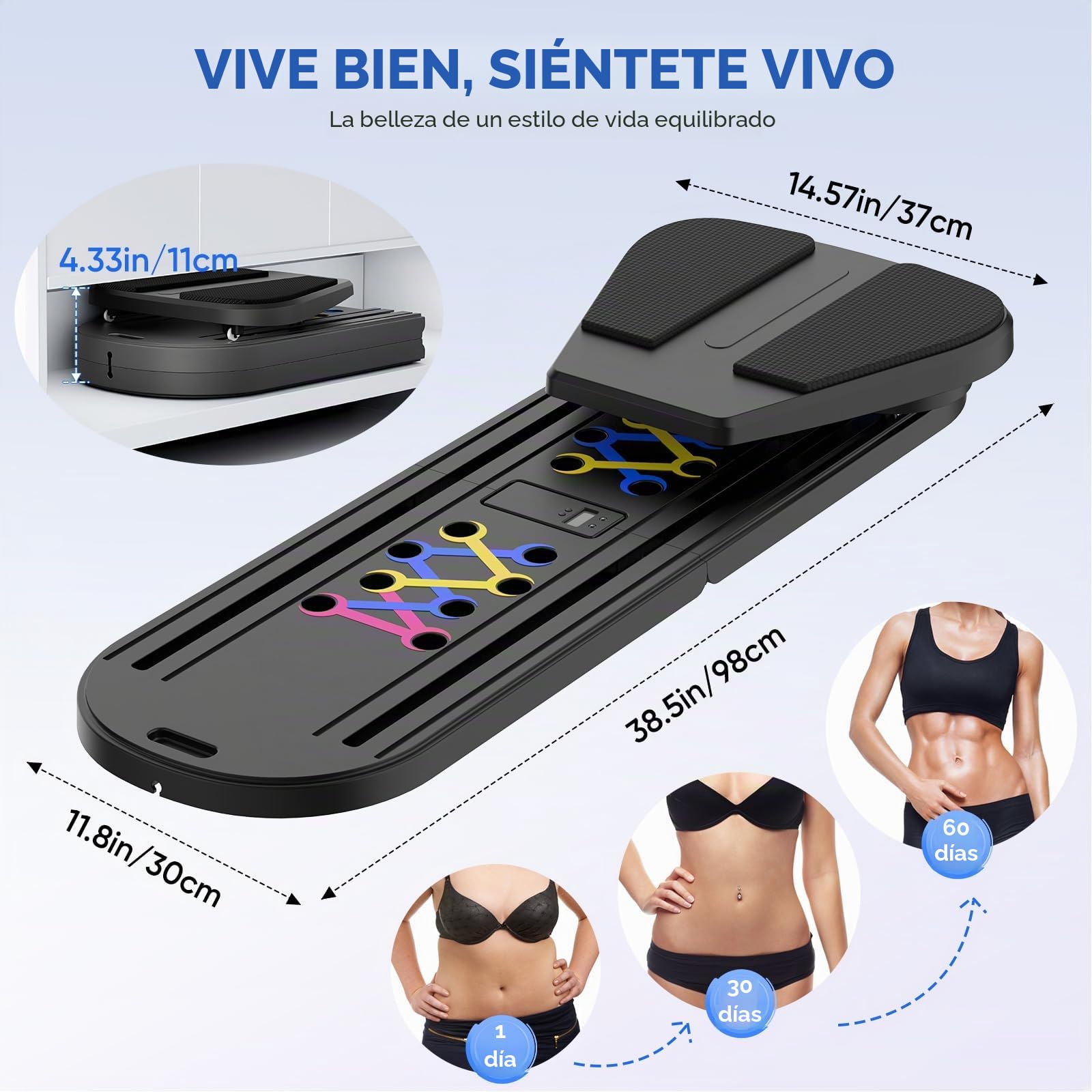 Mini Reformador de Pilates 6 en 1 con Contador Inteligente, Pilates Board con Bandas de Resistencia, Rodillo de Rebote Automático, Tabla Abdominal Plegable
