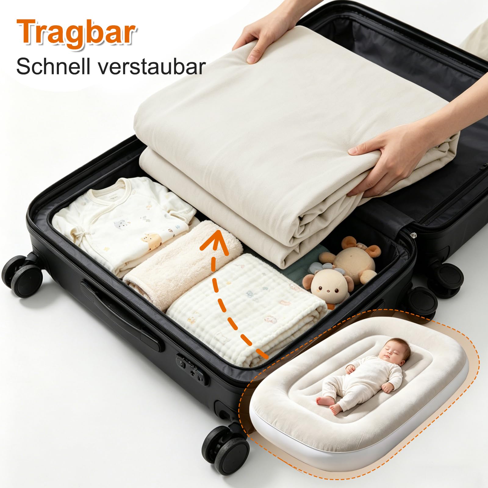 Kinder Luftbett aufblasbar mit Handpumpe, weiche beflockte Oberfläche, Reisebett für Kleinkinder