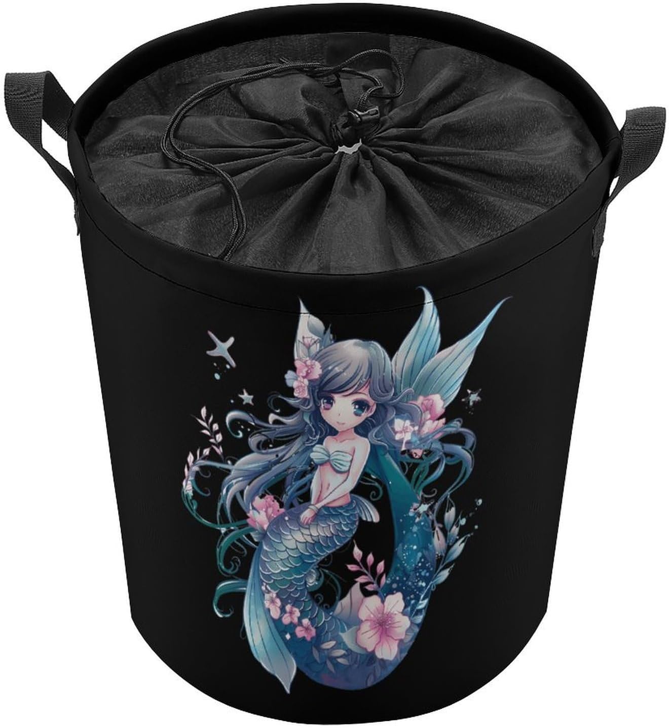 Mermaid Laundry Basket Dirty Clothes Hamper Storage Laundry Bag with Handles for Dorm Room 44x35cm