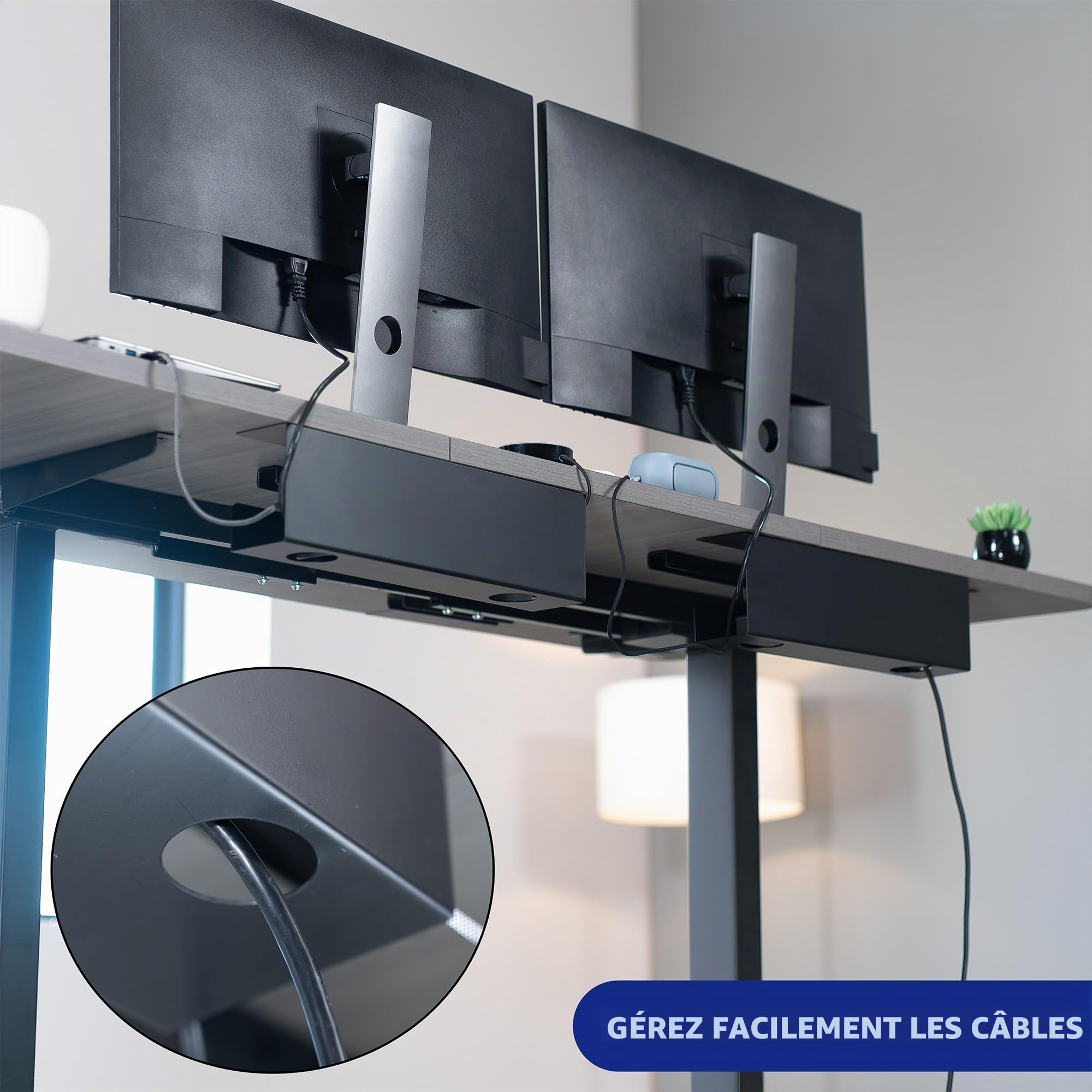 VIVO DESK-AC06-2C Lot de 2 Plateaux de Gestion de câbles, Supports de multiprise, organiseurs de Cordons, dompteurs de Fils pour Bureau et Maison, Noir, 42 cm