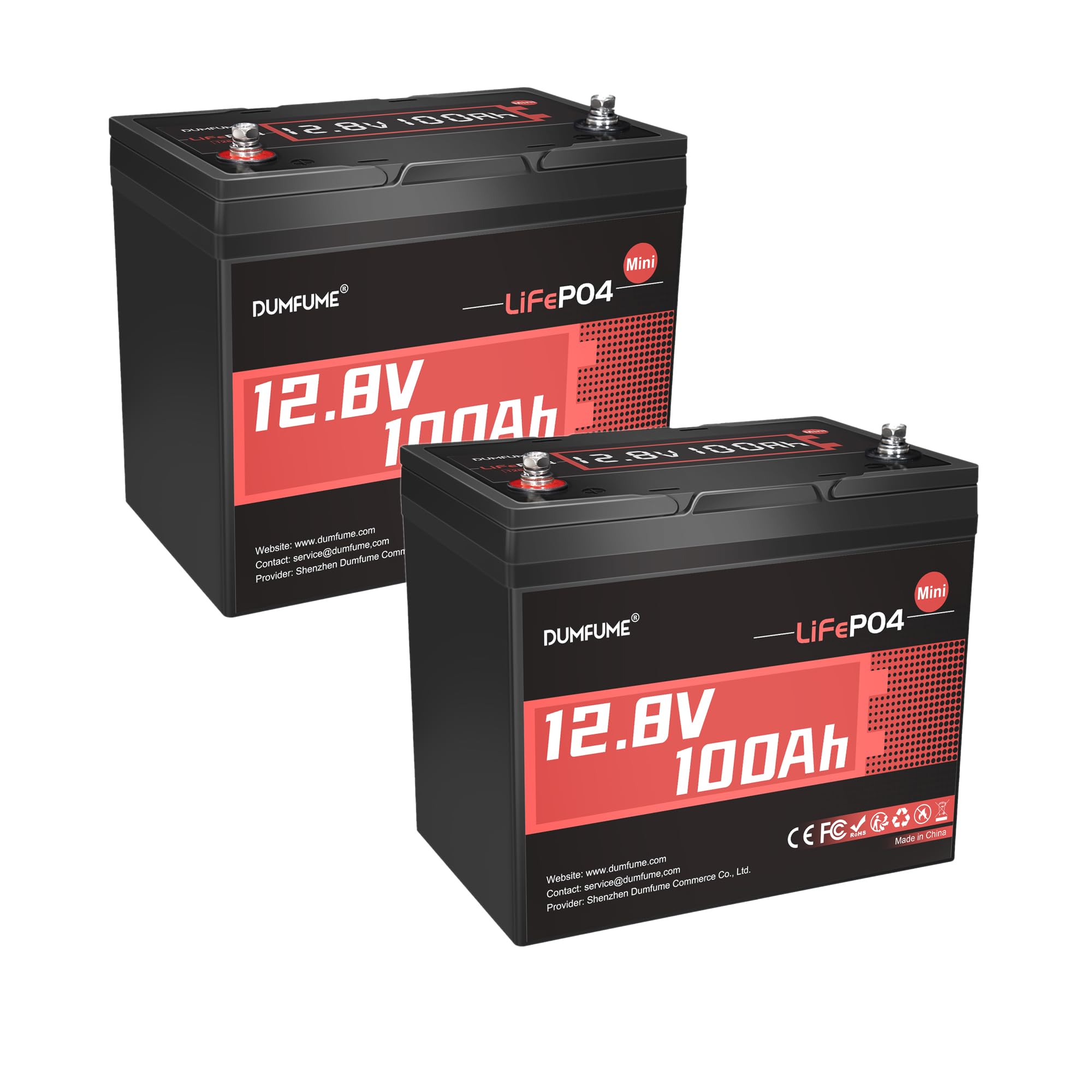 Dumfume 2-Pack 12V 100Ah Mini LiFePO4 Battery