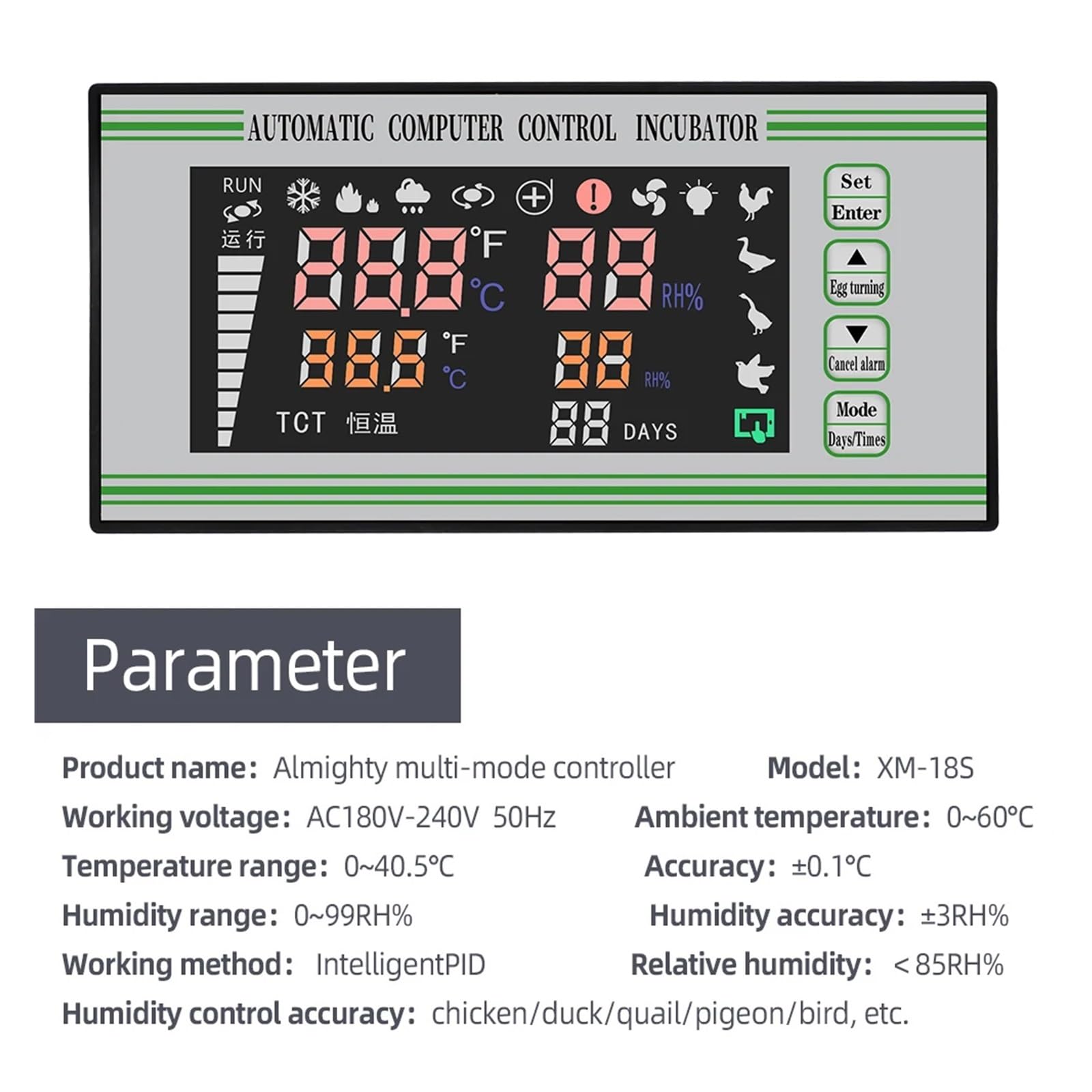 Kontroler Temperatury, Incubator Controller Thermostat Full Automatic And Multifunction Egg Incubator Control System Xm-18S