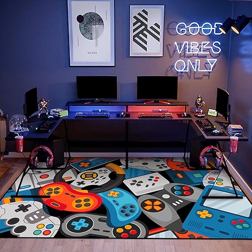 Miniatura 4 de Lacut Alfombra de área de juegos, alfombra de juegos 3D, tapete controlador de gamepad para niños y niñas, dormitorio, sala de juegos, alfombras